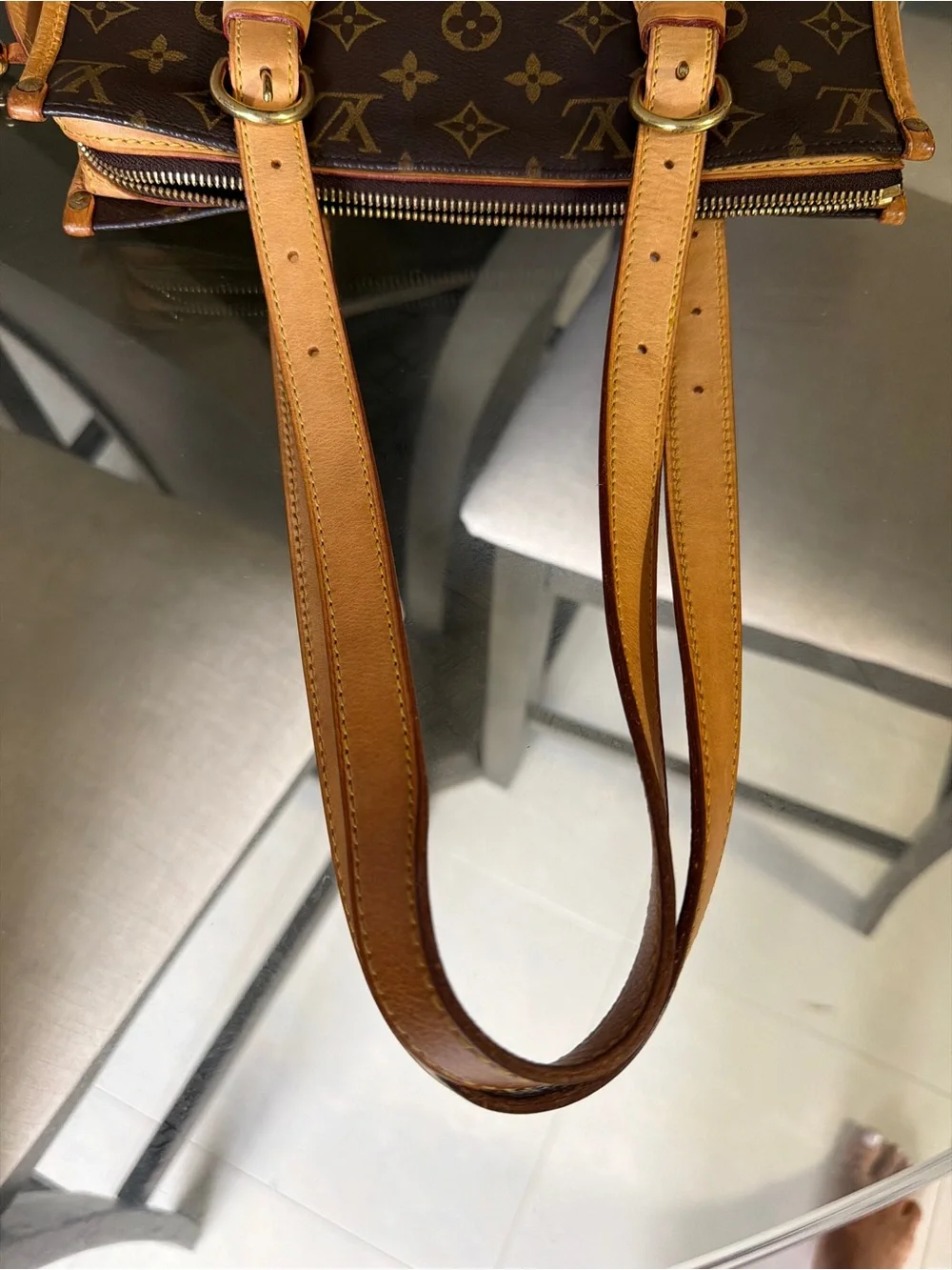 Louis Vuitton Brown Monogram Canvas Shoulder Bag with Tan Leather